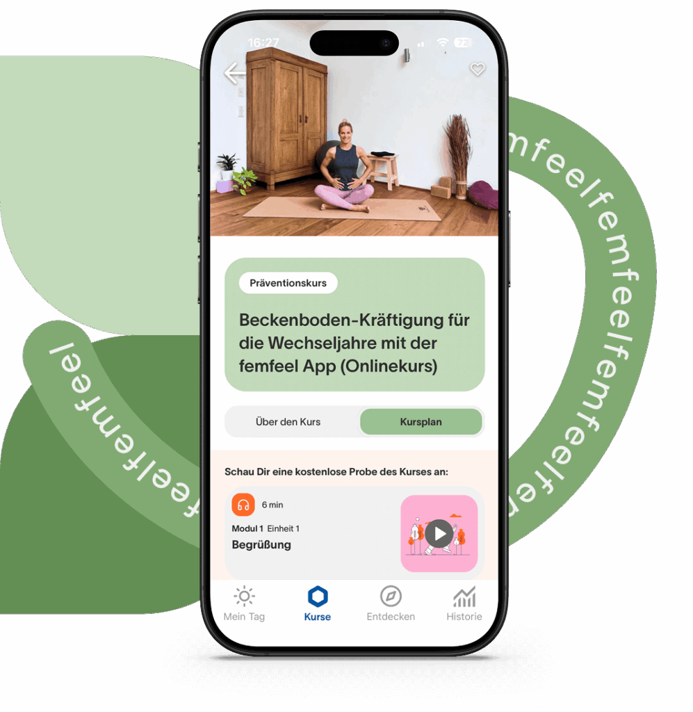 femfeel App zeigt den Präventionskurs „Beckenboden-Kräftigung für die Wechseljahre".