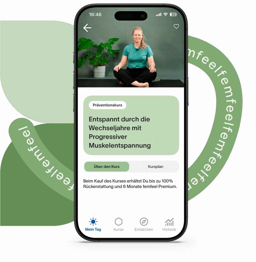 femfeel App zeigt den Präventionskurs „Entspannt durch die Wechseljahre mit Progressiver Muskelentspannung".
