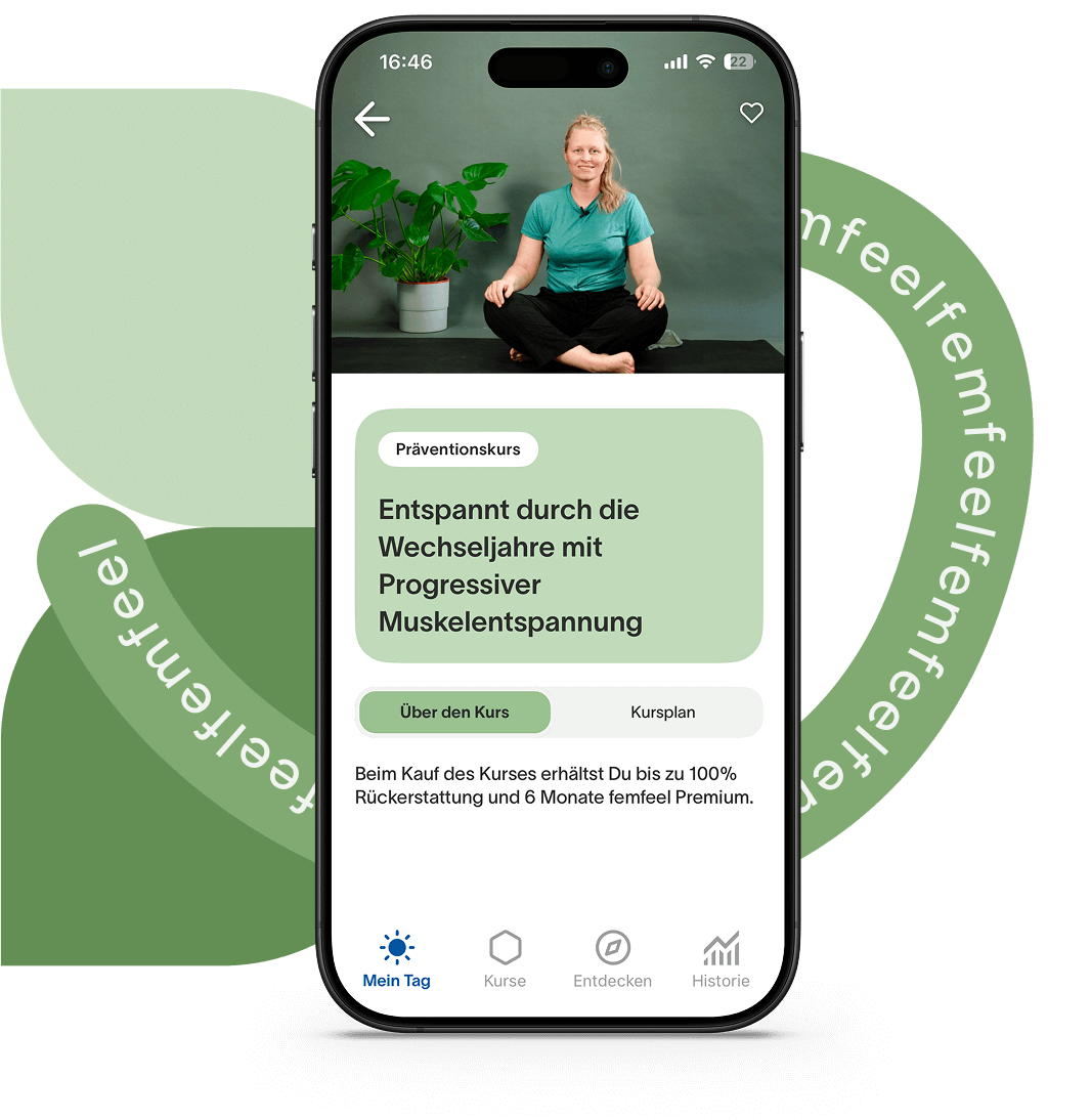 femfeel App zeigt den Präventionskurs „Entspannt durch die Wechseljahre mit Progressiver Muskelentspannung".